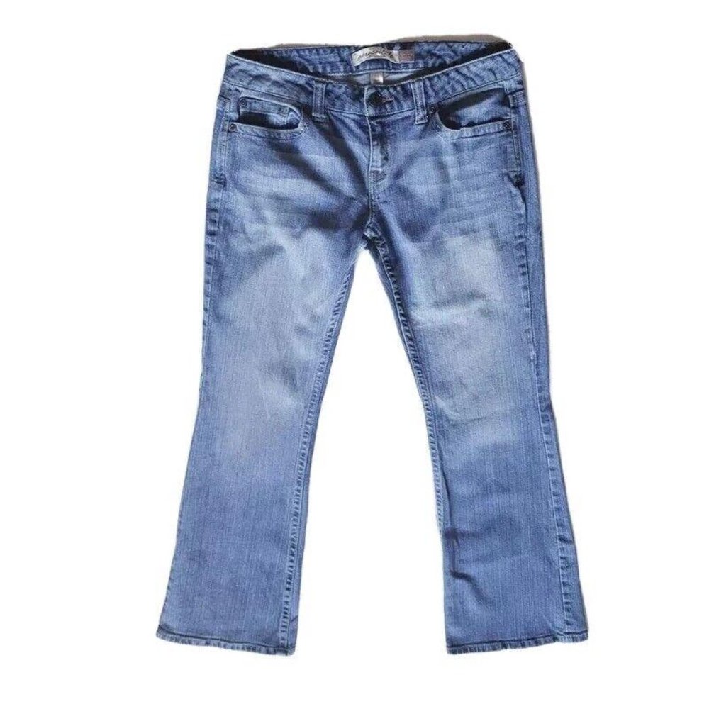 Aeropostale Hailey Skinny Flare Jeans 7/8 Short Womens Mid Rise Blue Stretch